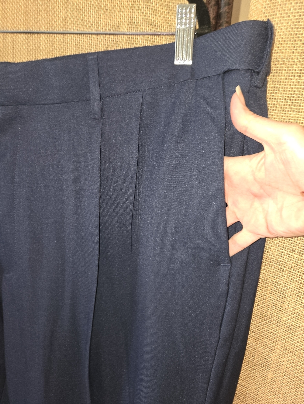 NWT Men's Haggar Classic Front Pleat Stretch Stria Navt Dress Pant 40W X 30L - Picture 2 of 12